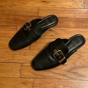 Dolce Vita Black Mules with Gold Buckle